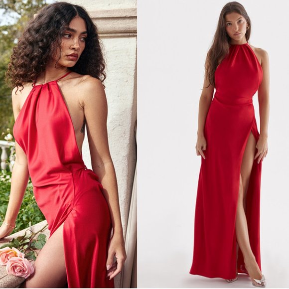 House of CB Dresses & Skirts - HOUSE OF CB 'Zanab' Red Rose Thigh Slit Maxi Dress NWOT